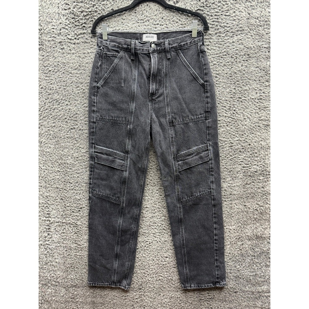 Agolde High Rise Straight‎ Cooper Cargo Denim Jeans Washed Black Womens Size 26